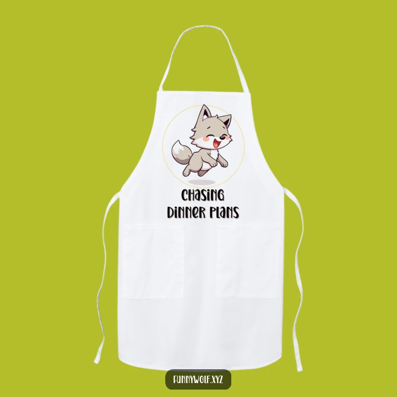 Funny Wolf Tail Chase Apron: Kitchen Fun & Playfulness Gift