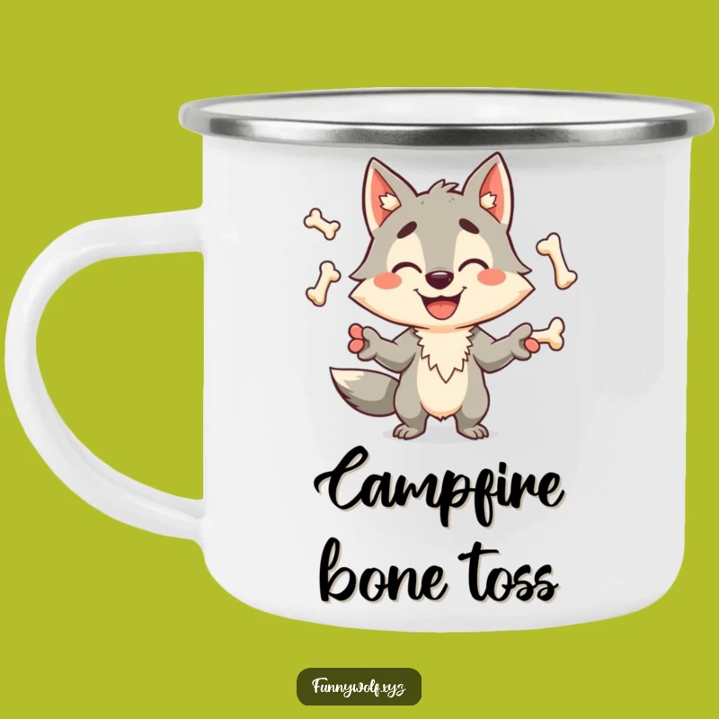 Adventure Funny Wolf Juggling Bones Camping Mug - Outdoor Laughs Gift