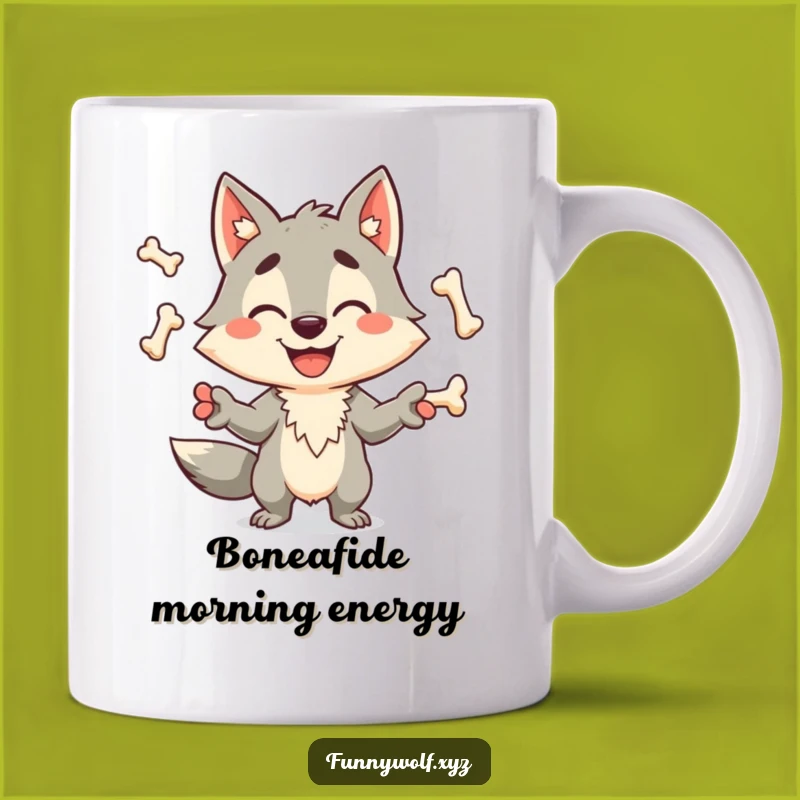 Funny Wolf Juggling Bones Mug - Hilarious Cartoon Canine Gift for Wolf Lovers