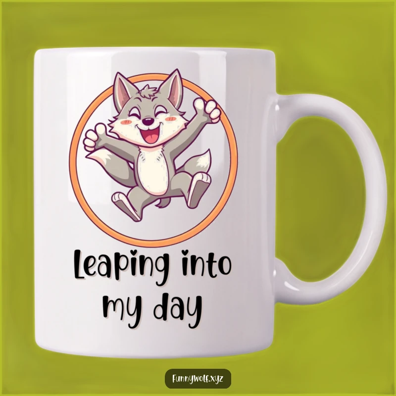 Funny Energetic Wolf Hoop Mug - Triumphant Action Wolf Gift for Winners