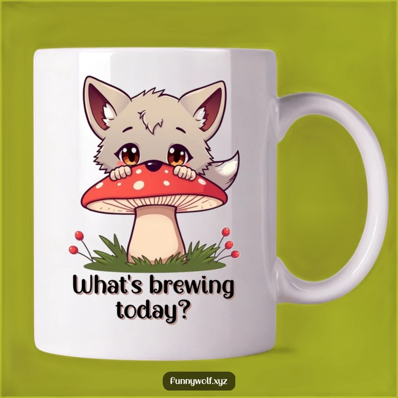 Funny Curious Wolf Mushroom Mug - Whimsical Woodland Creature Gift for Nature Lovers
