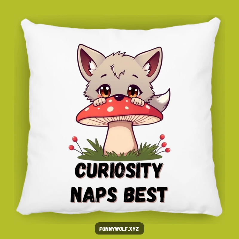 Cozy Funny Curious Wolf Mushroom Pillow - Soft & Whimsical Decor Gift