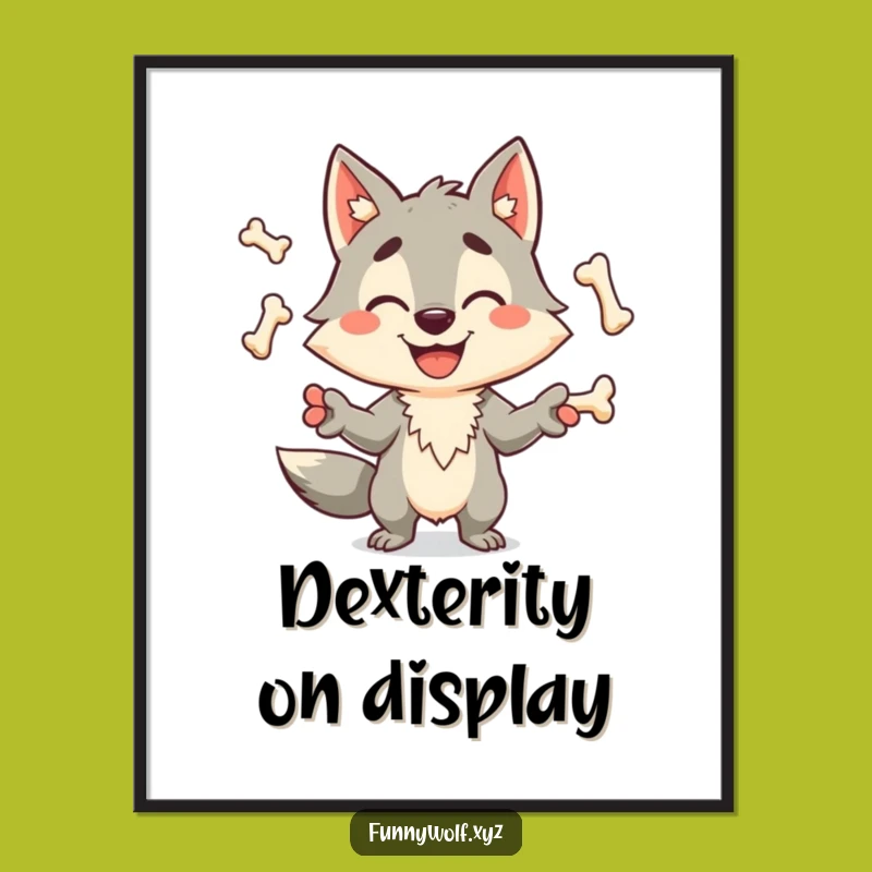 Funny Wolf Juggling Bones Digital Art - Instant Hilarious Download Gift