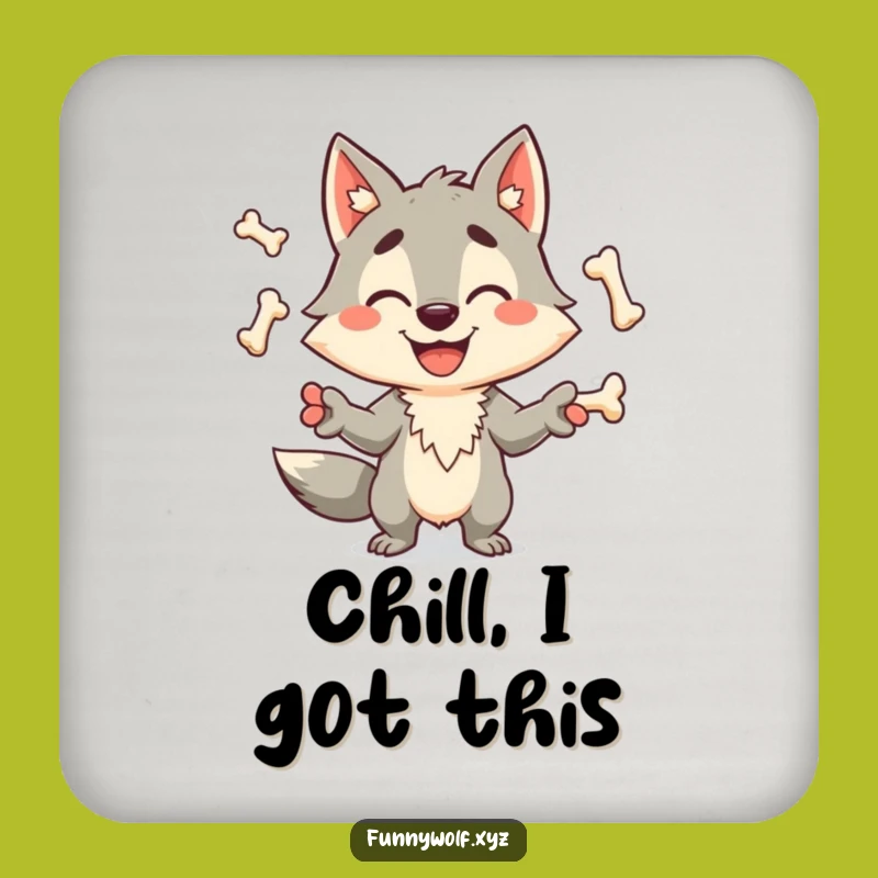 Funny Wolf Juggling Bones Drink Coaster - Protect Surfaces with Hilarious Art