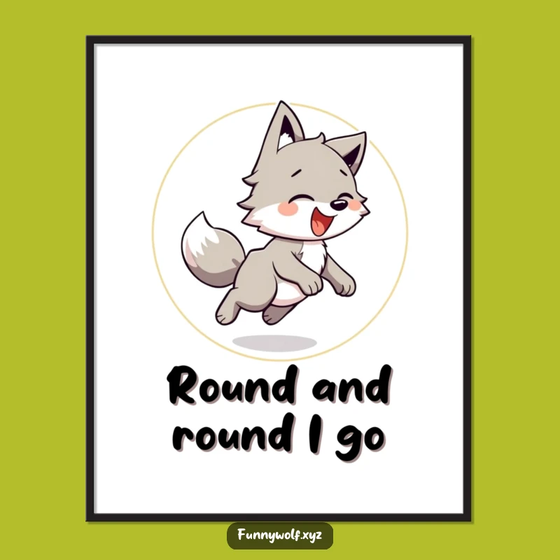 Funny Wolf Chase Poster: Joyful Playfulness Wall Art Gift