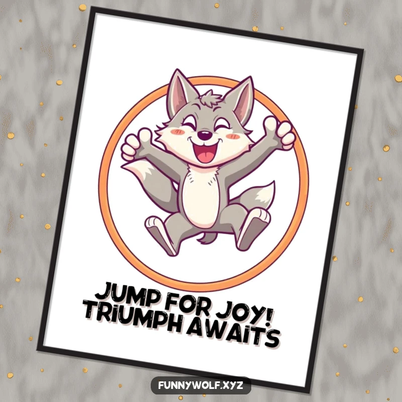 Free Printable Wall Art: An energetic wolf in a triumphant stance leaps gracefully through a hoop.