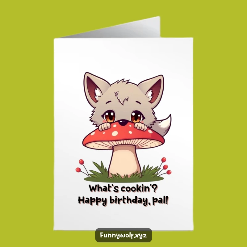 Free Printable Birthday Card: Curious Wolf & Mushroom - Funny Surprise!
