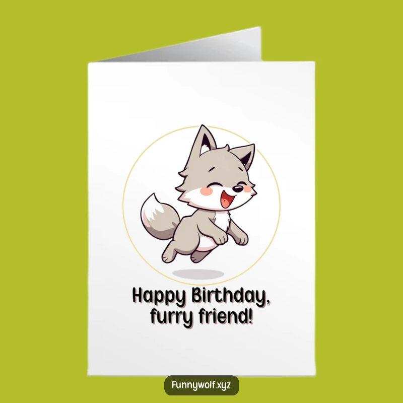 Free Printable Wolf Birthday Card: Joyful Chase Funny Gift Downloadable