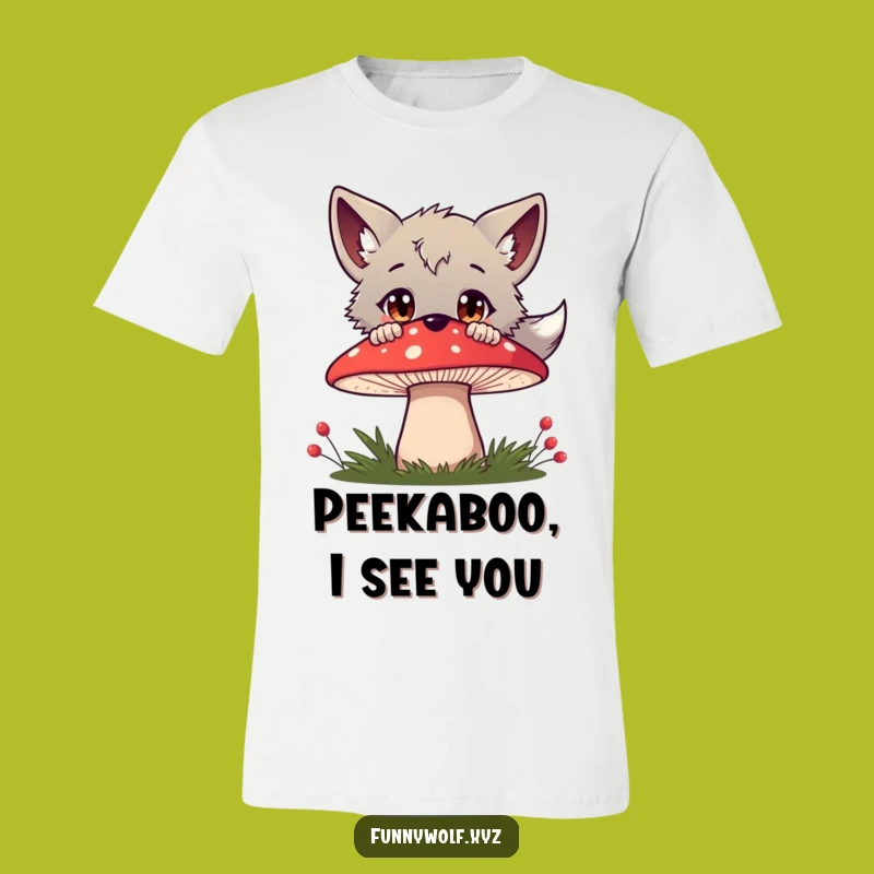 Funny Curious Wolf Mushroom T-Shirt - Enchanting Forest Art Gift for Dreamers