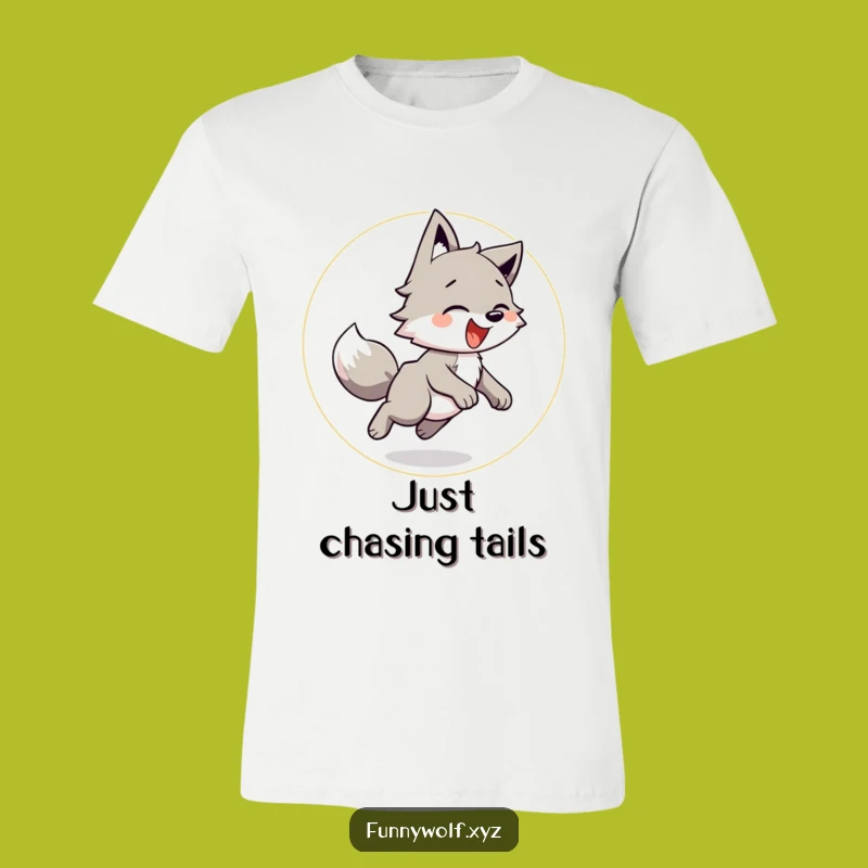 Funny Wolf Tail Chase T-Shirt: Playful Energy Gift Tee