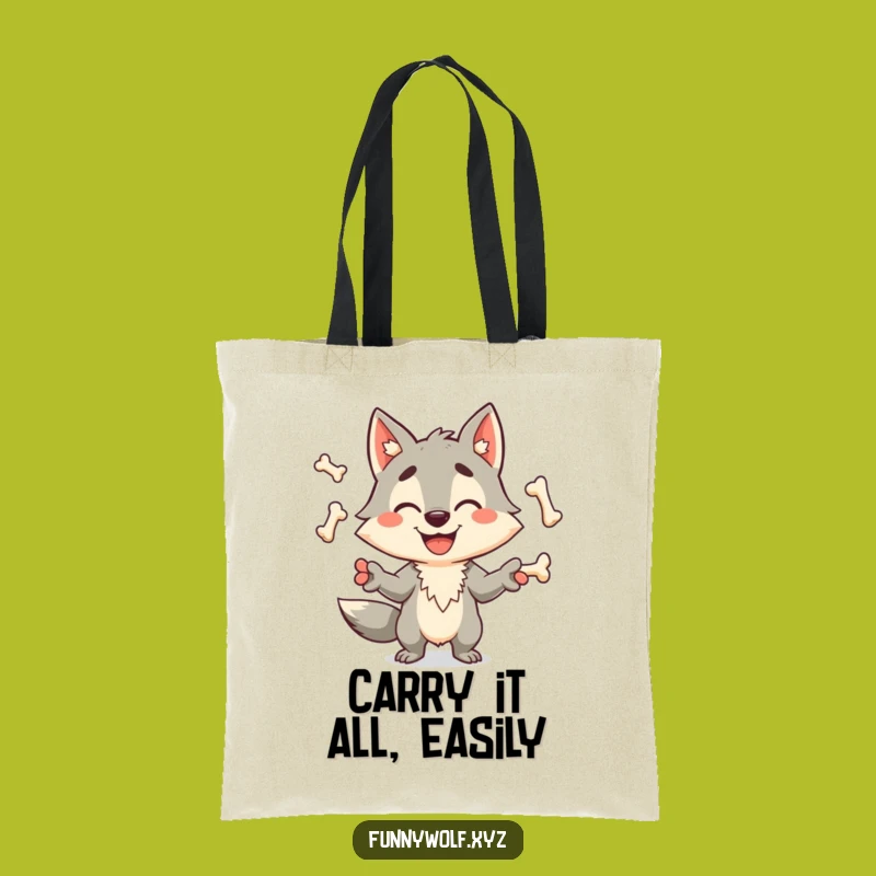 Funny Wolf Juggling Bones Tote Bag - Carry Your Laughs in Style Gift