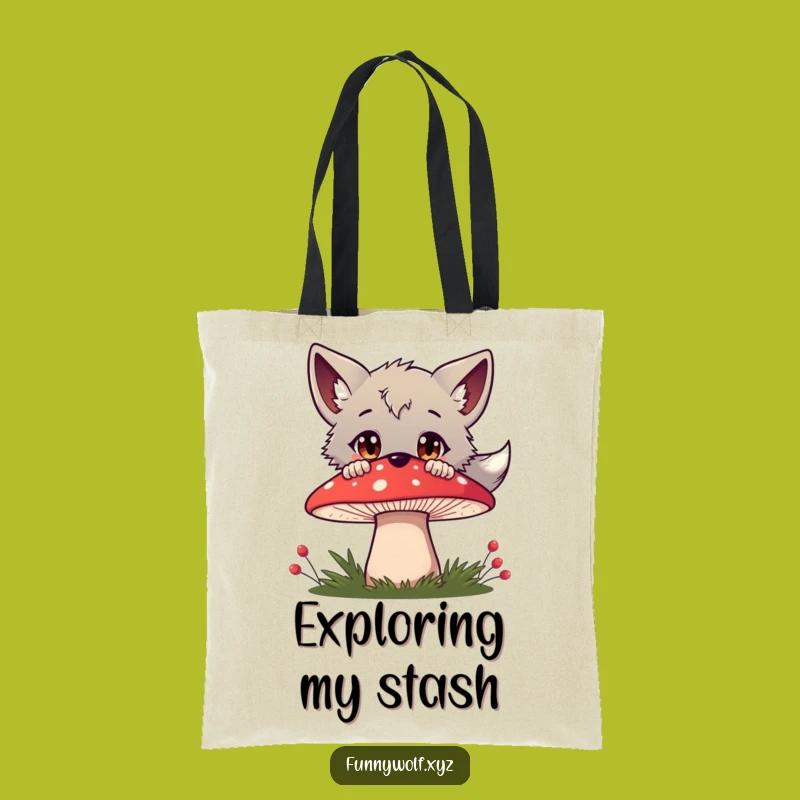 Funny Curious Wolf Mushroom Tote Bag - Carry Woodland Magic Gift